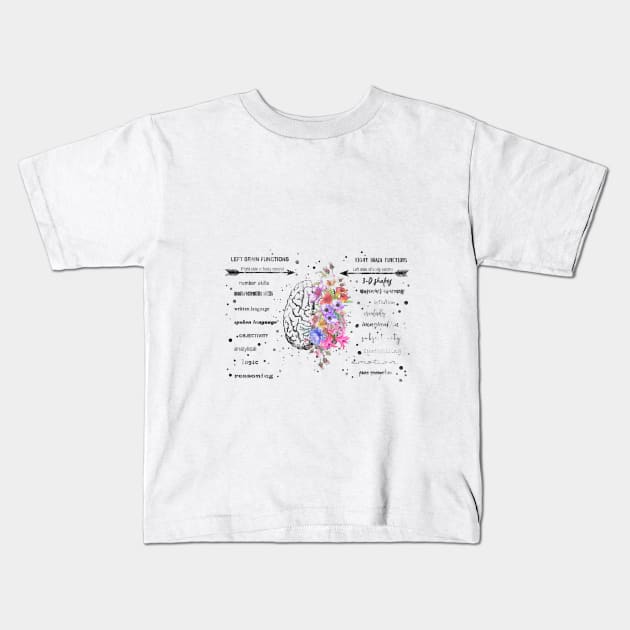 Left and right brain function Kids T-Shirt by RosaliArt